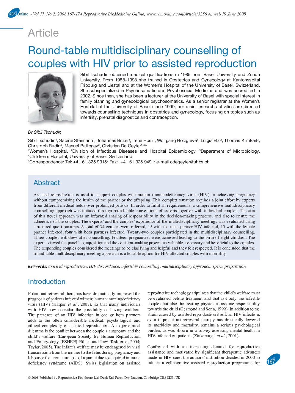 Round-table multidisciplinary counselling of couples with HIV prior to assisted reproduction 