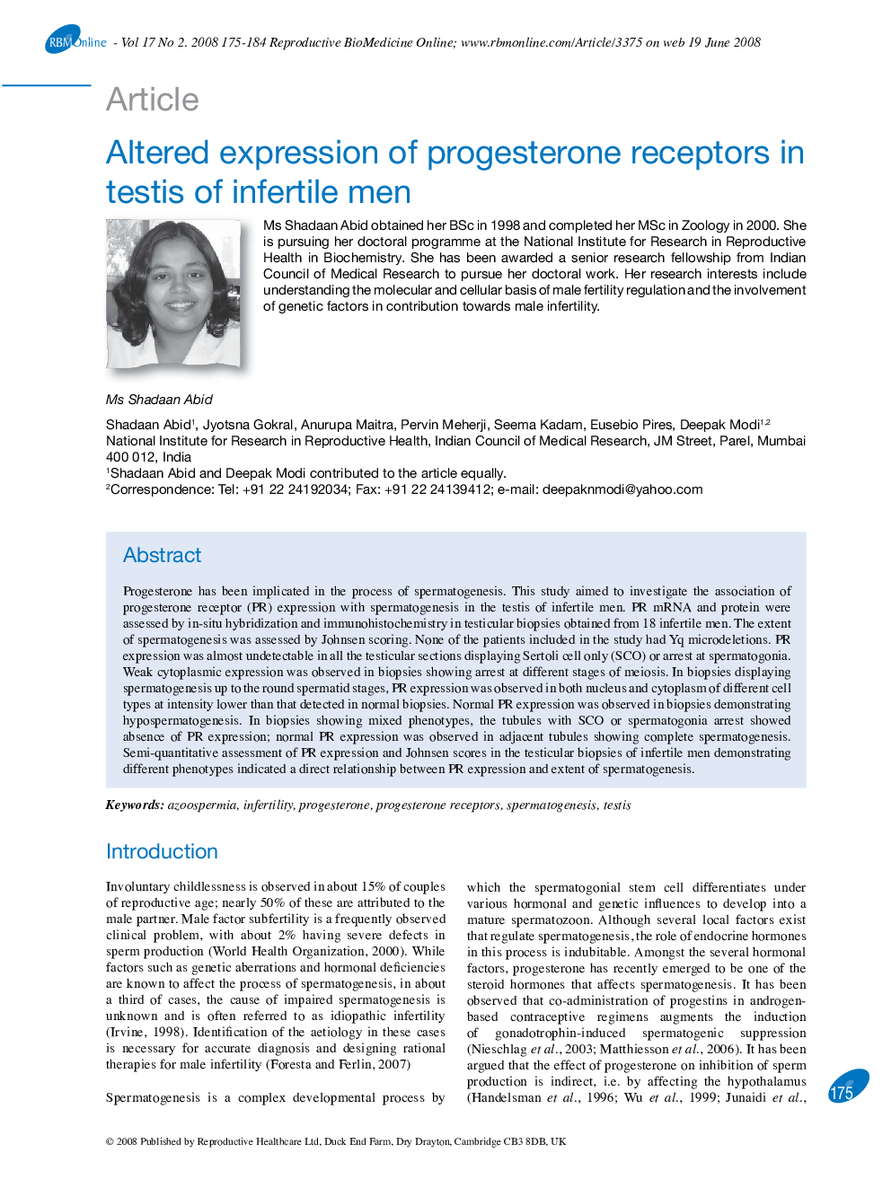 Altered expression of progesterone receptors in testis of infertile men 