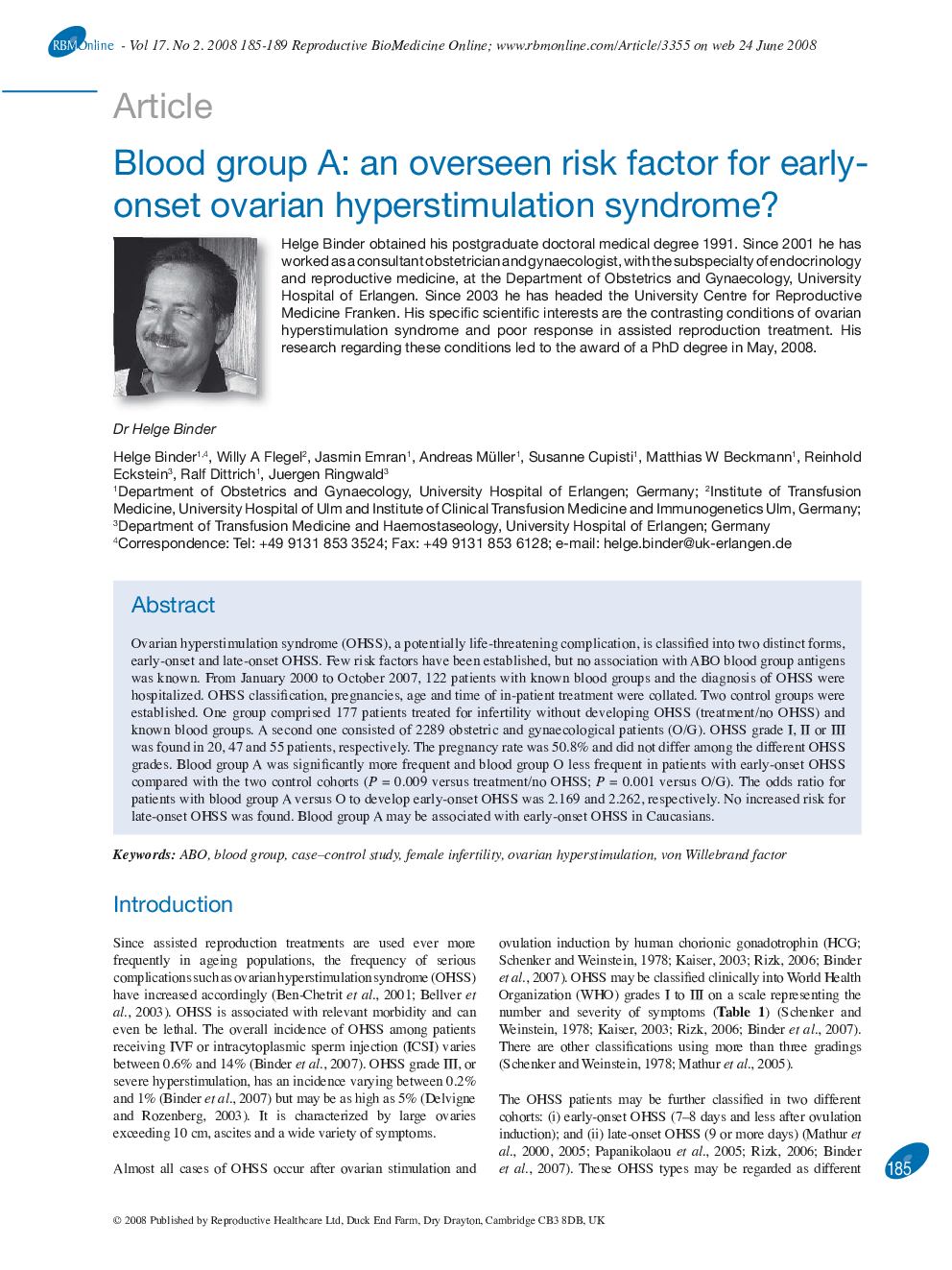 Blood group A: an overseen risk factor for early-onset ovarian hyperstimulation syndrome? 