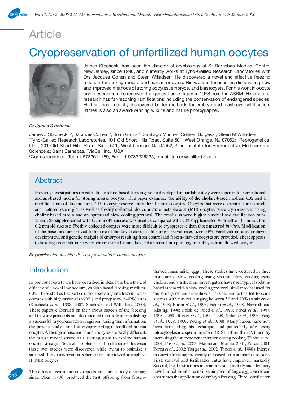 Cryopreservation of unfertilized human oocytes