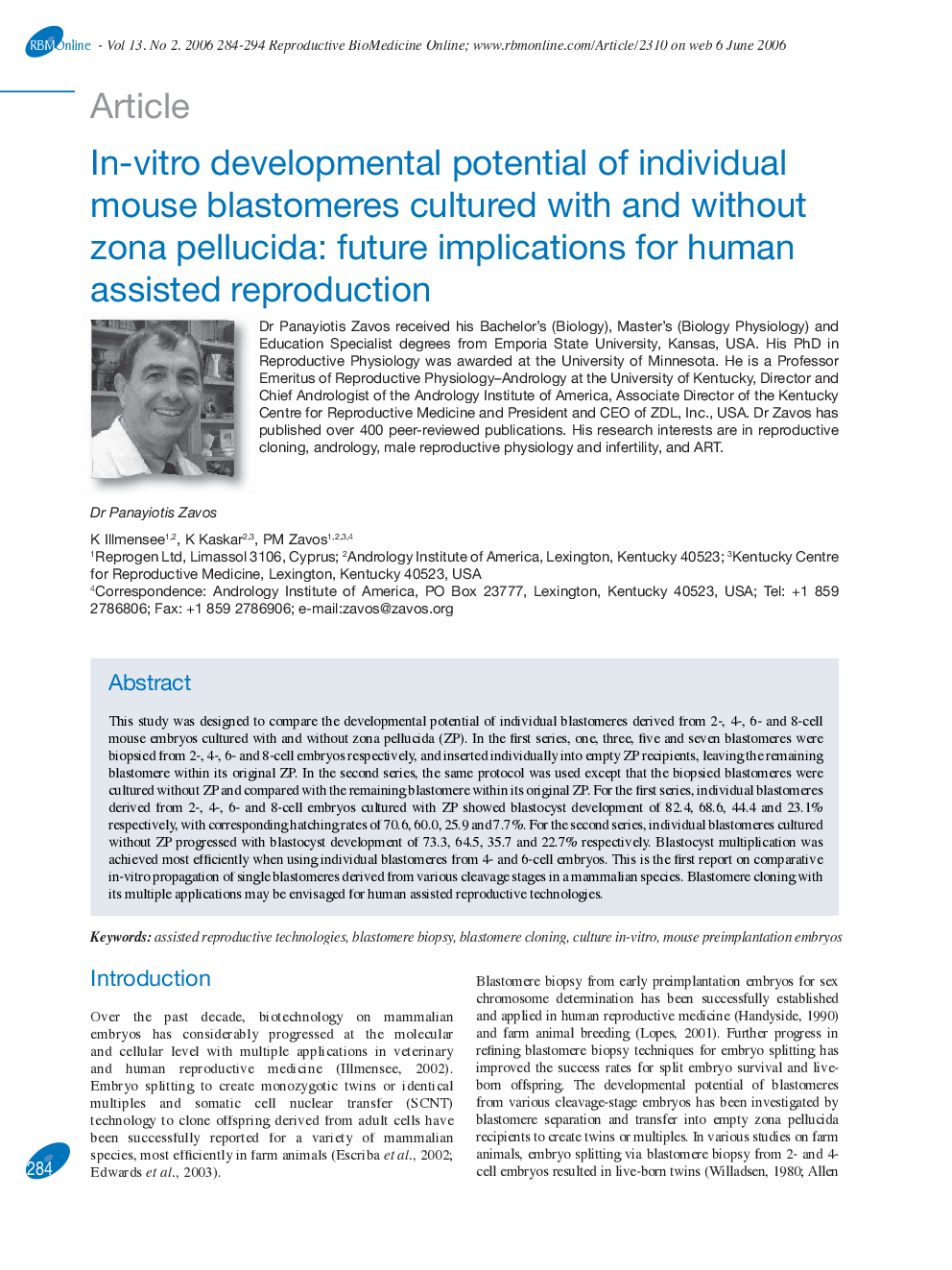 In-vitro developmental potential of individual mouse blastomeres cultured with and without zona pellucida: future implications for human assisted reproduction 