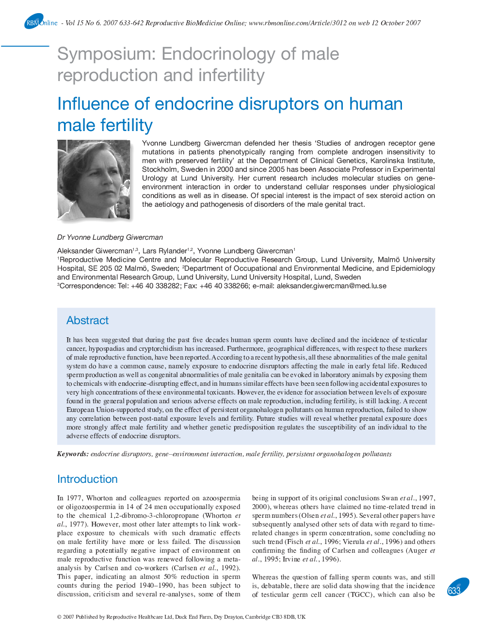 Influence of endocrine disruptors on human male fertility