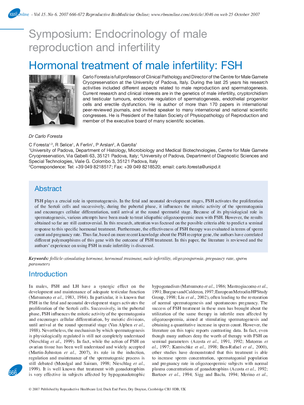 Hormonal treatment of male infertility: FSH 