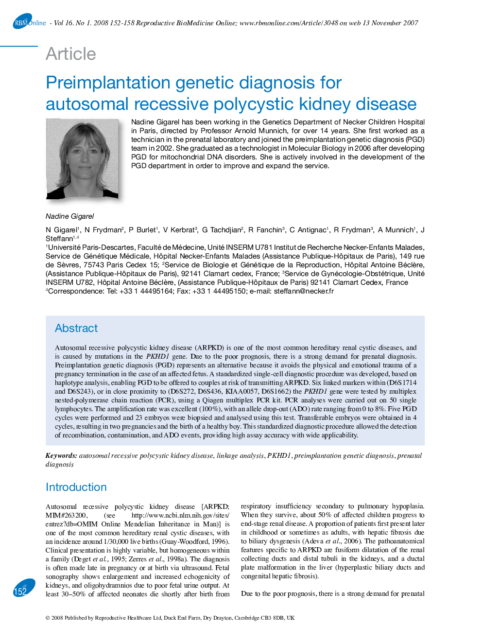 Preimplantation genetic diagnosis for autosomal recessive polycystic kidney disease