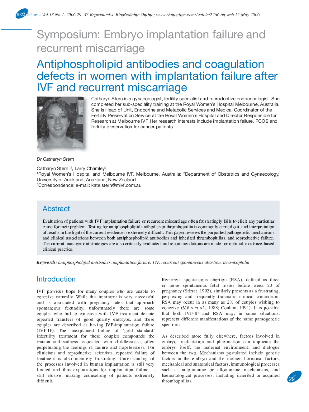 Antiphospholipid antibodies and coagulation defects in women with implantation failure after IVF and recurrent miscarriage