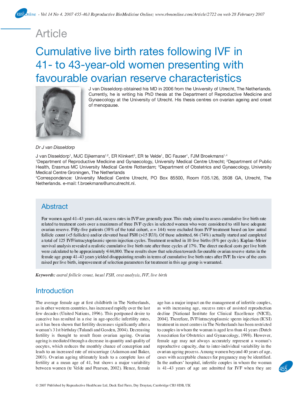 Cumulative live birth rates following IVF in 41- to 43-year-old women presenting with favourable ovarian reserve characteristics