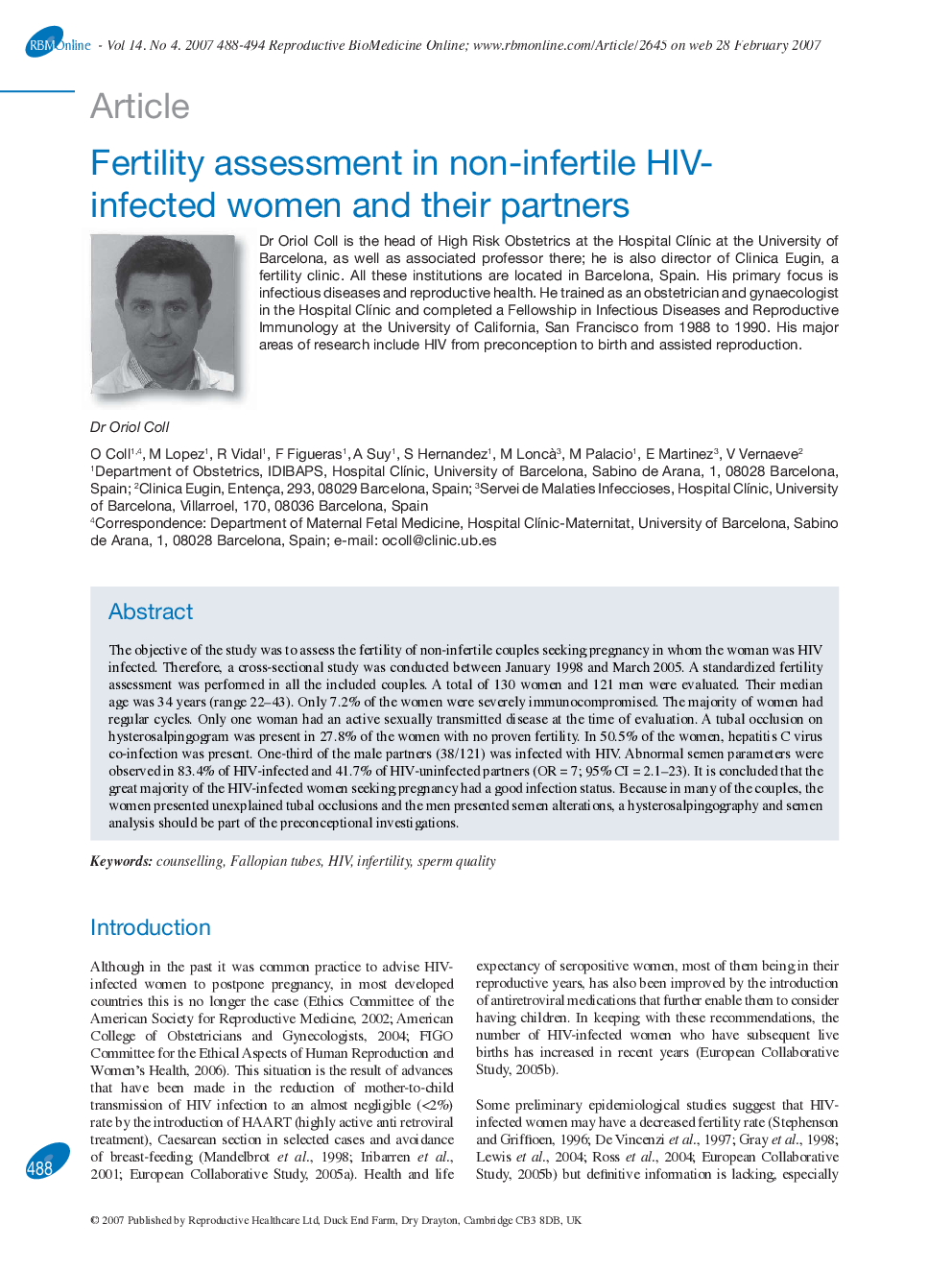 Fertility assessment in non-infertile HIV-infected women and their partners