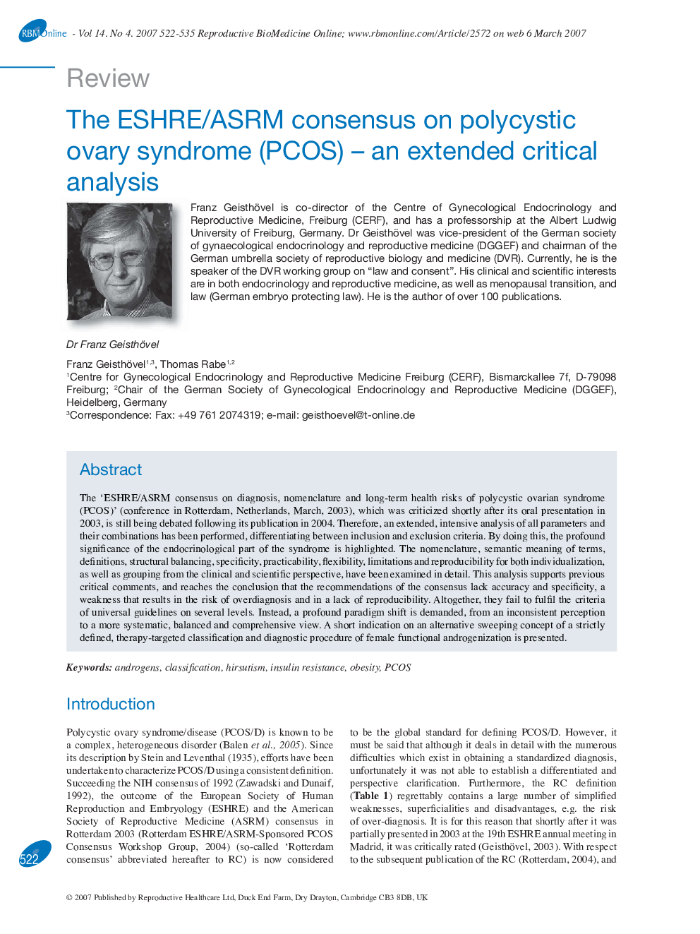 The ESHRE/ASRM consensus on polycystic ovary syndrome (PCOS) – an extended critical analysis