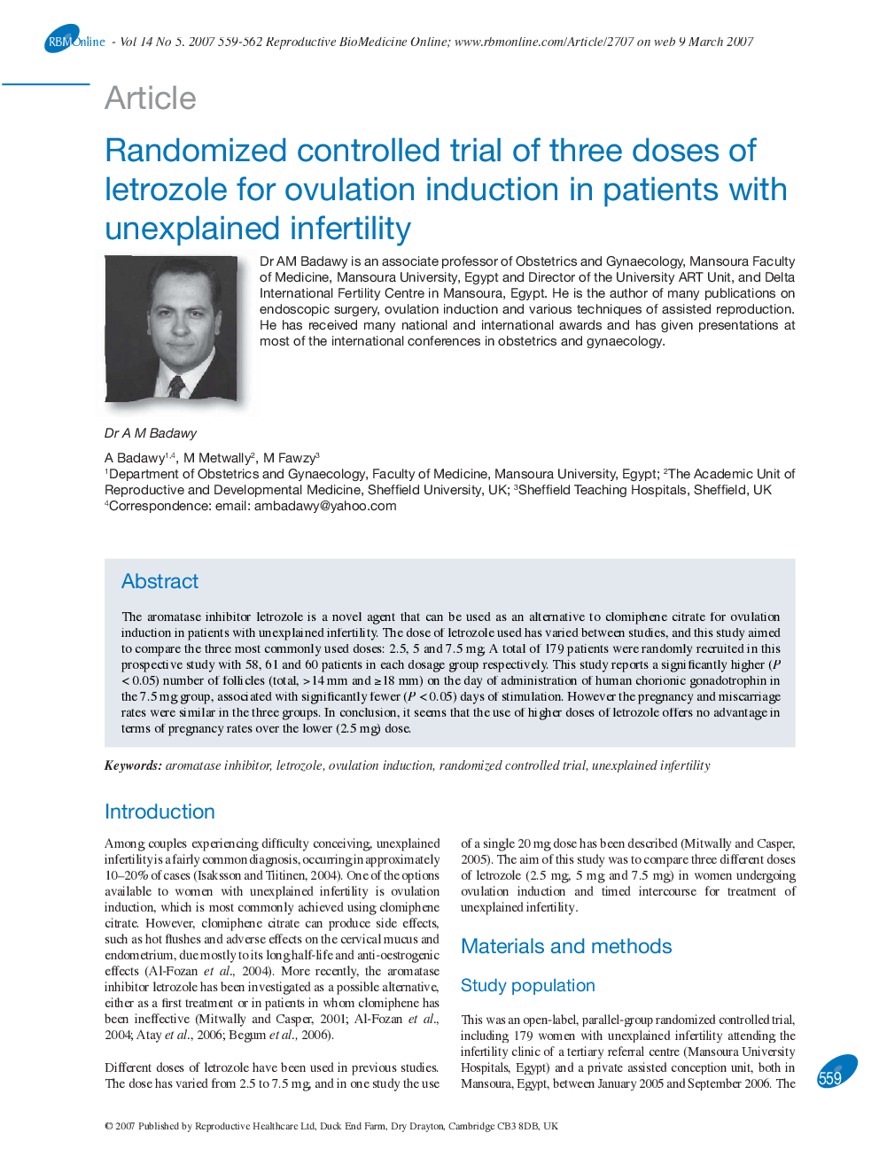 Randomized controlled trial of three doses of letrozole for ovulation induction in patients with unexplained infertility