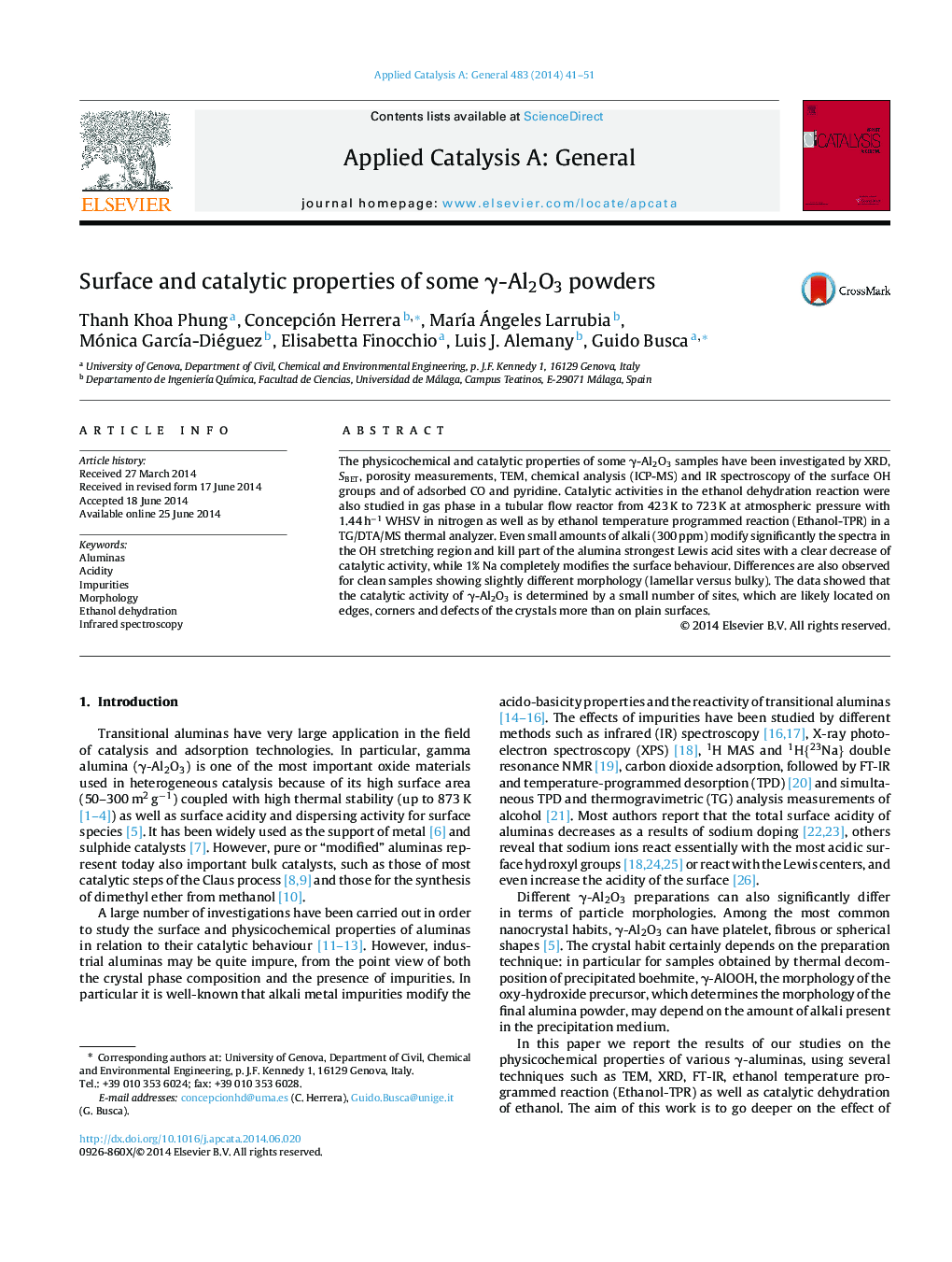 Surface and catalytic properties of some γ-Al2O3 powders