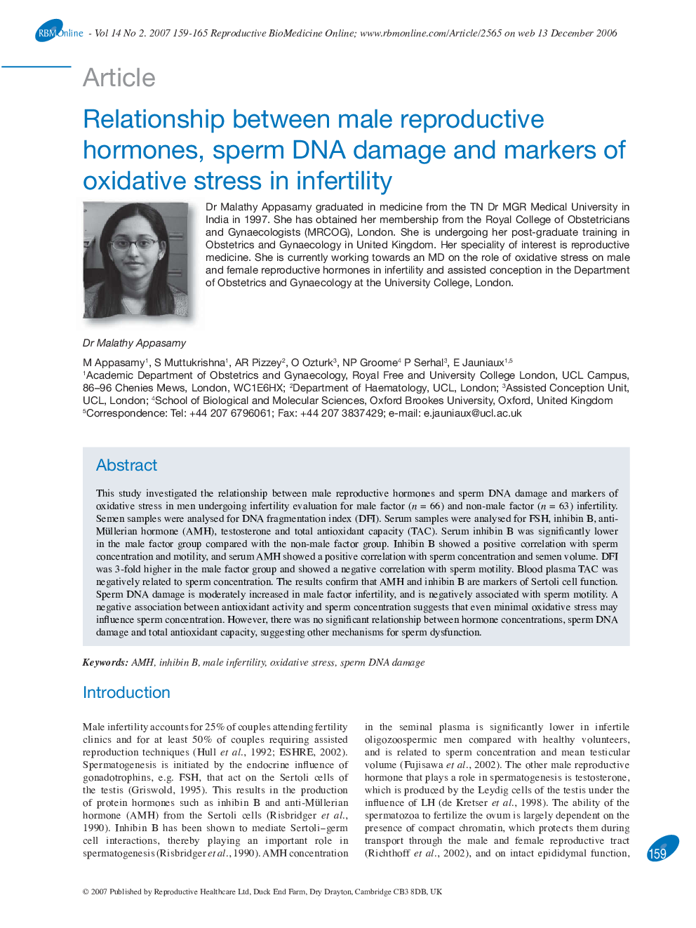 Relationship between male reproductive hormones, sperm DNA damage and markers of oxidative stress in infertility