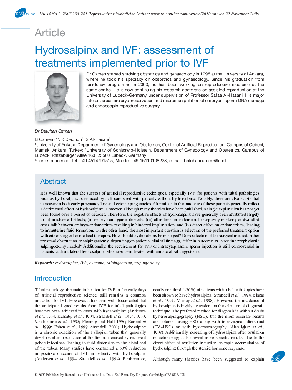 Hydrosalpinx and IVF: assessment of treatments implemented prior to IVF