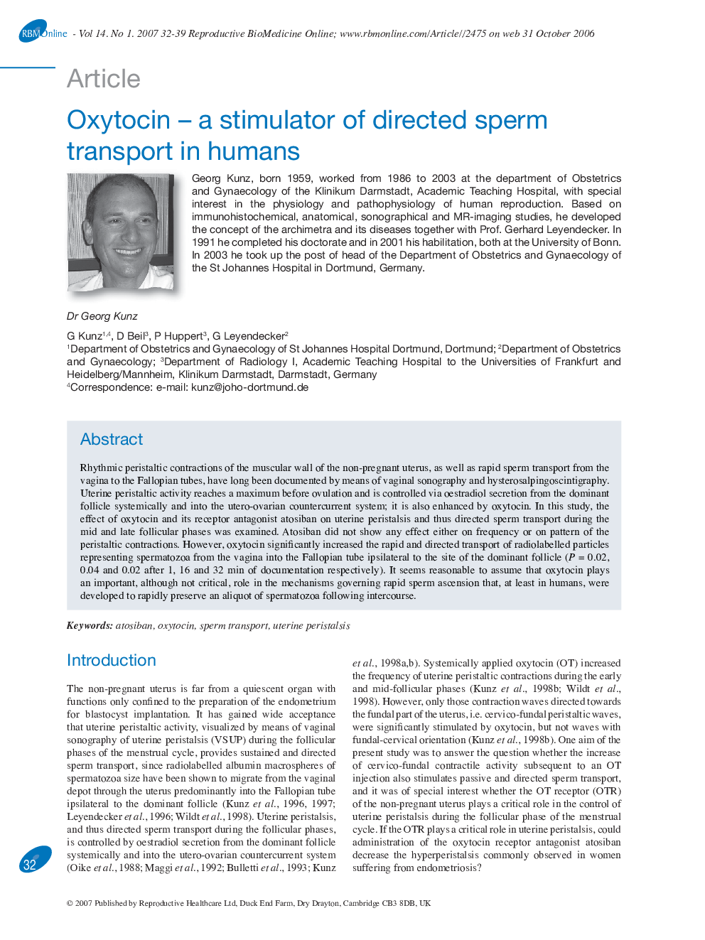 Oxytocin – a stimulator of directed sperm transport in humans