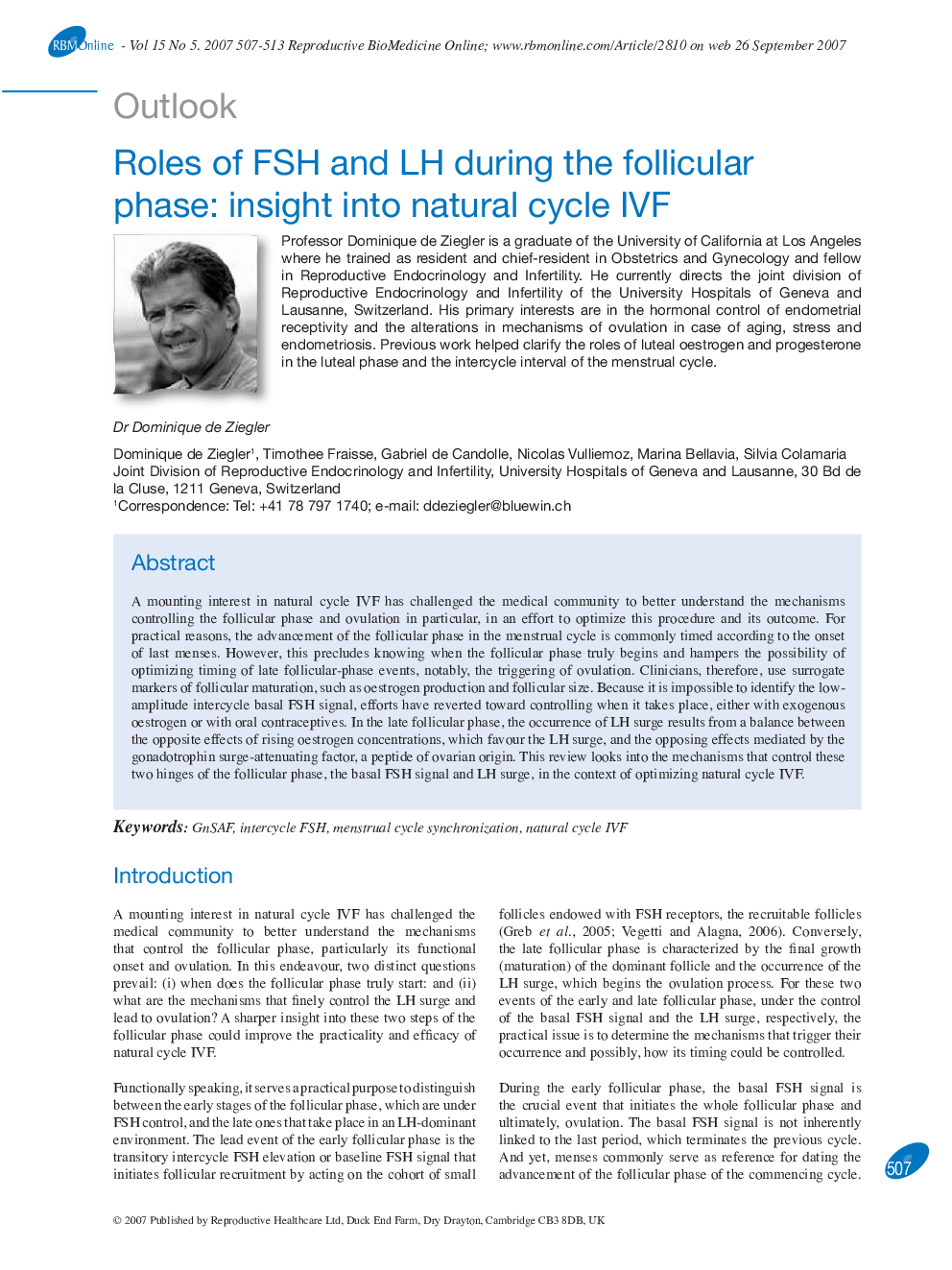 Roles of FSH and LH during the follicular phase: insight into natural cycle IVF 