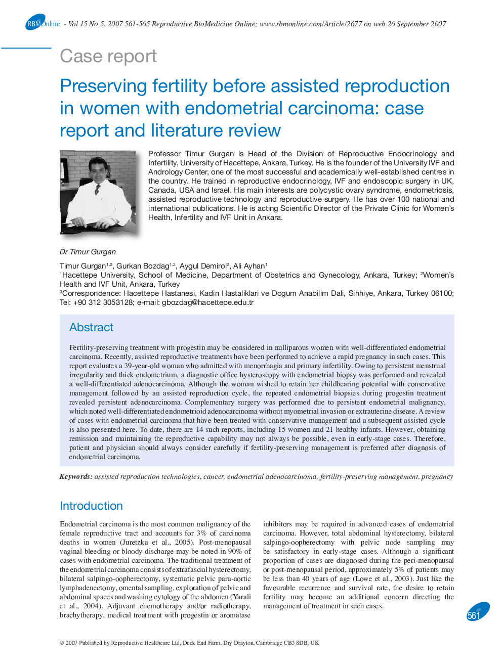 Preserving fertility before assisted reproduction in women with endometrial carcinoma: case report and literature review 