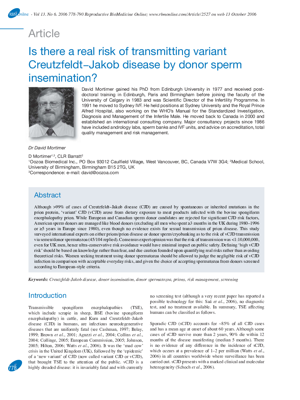 Is there a real risk of transmitting variant Creutzfeldt-Jakob disease by donor sperm insemination? 