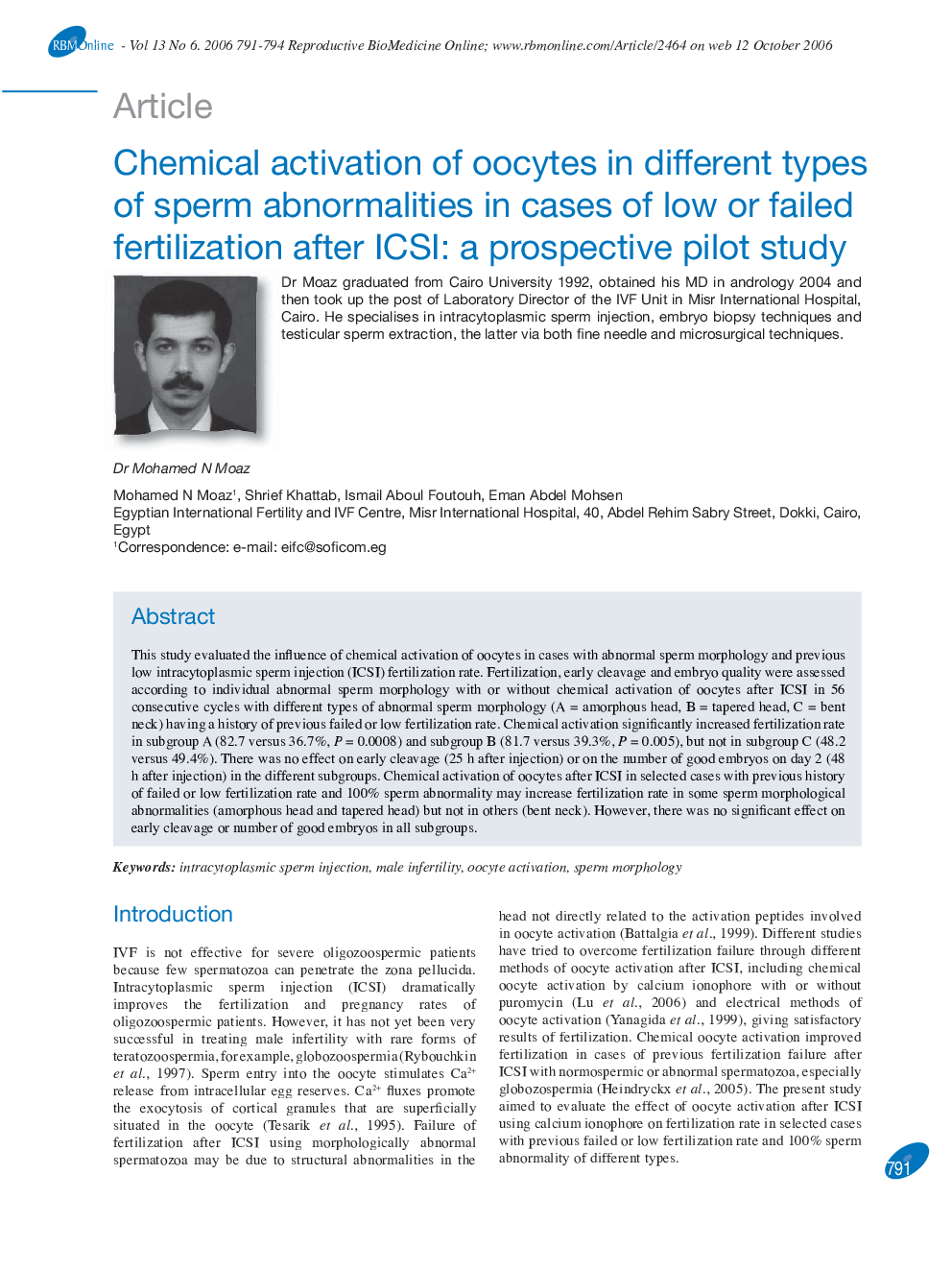 Chemical activation of oocytes in different types of sperm abnormalities in cases of low or failed fertilization after ICSI: a prospective pilot study