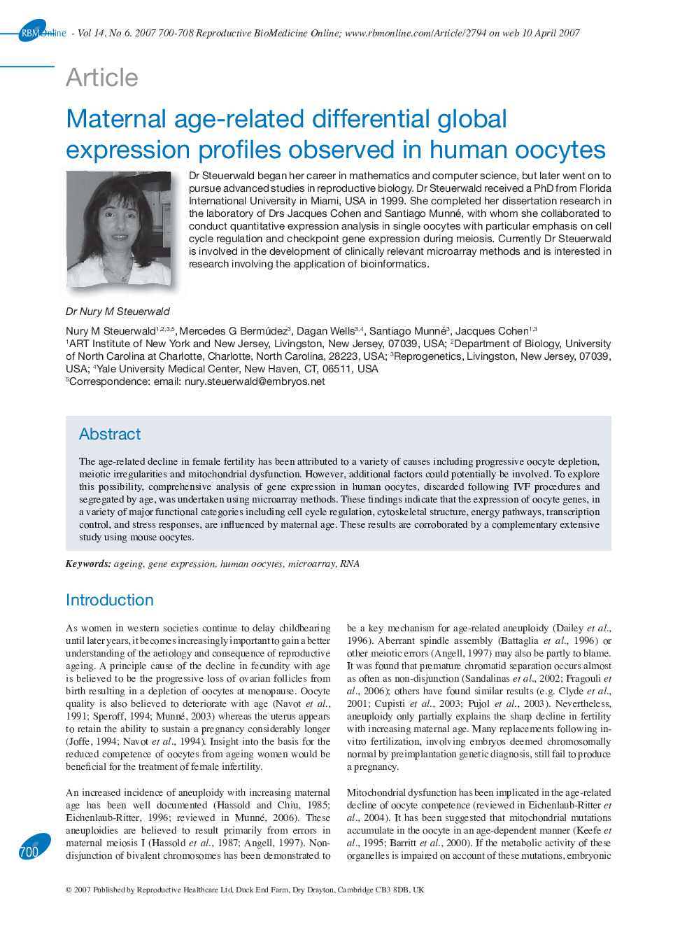 Maternal age-related differential global expression profiles observed in human oocytes