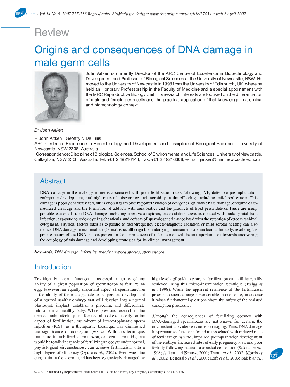 Origins and consequences of DNA damage in male germ cells 