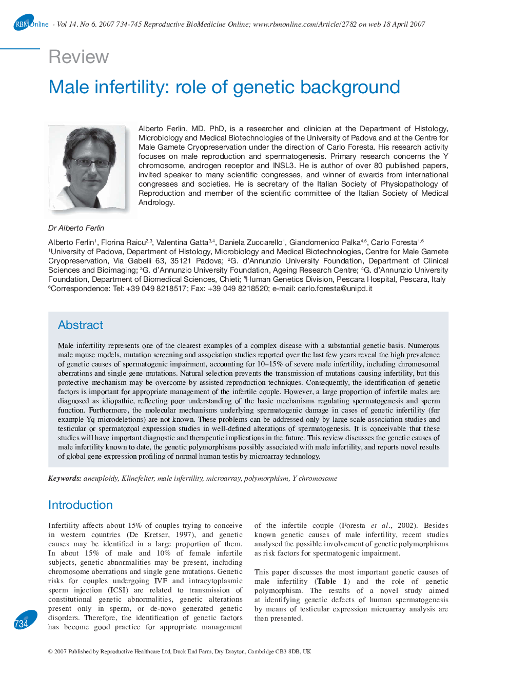 Male infertility: role of genetic background 