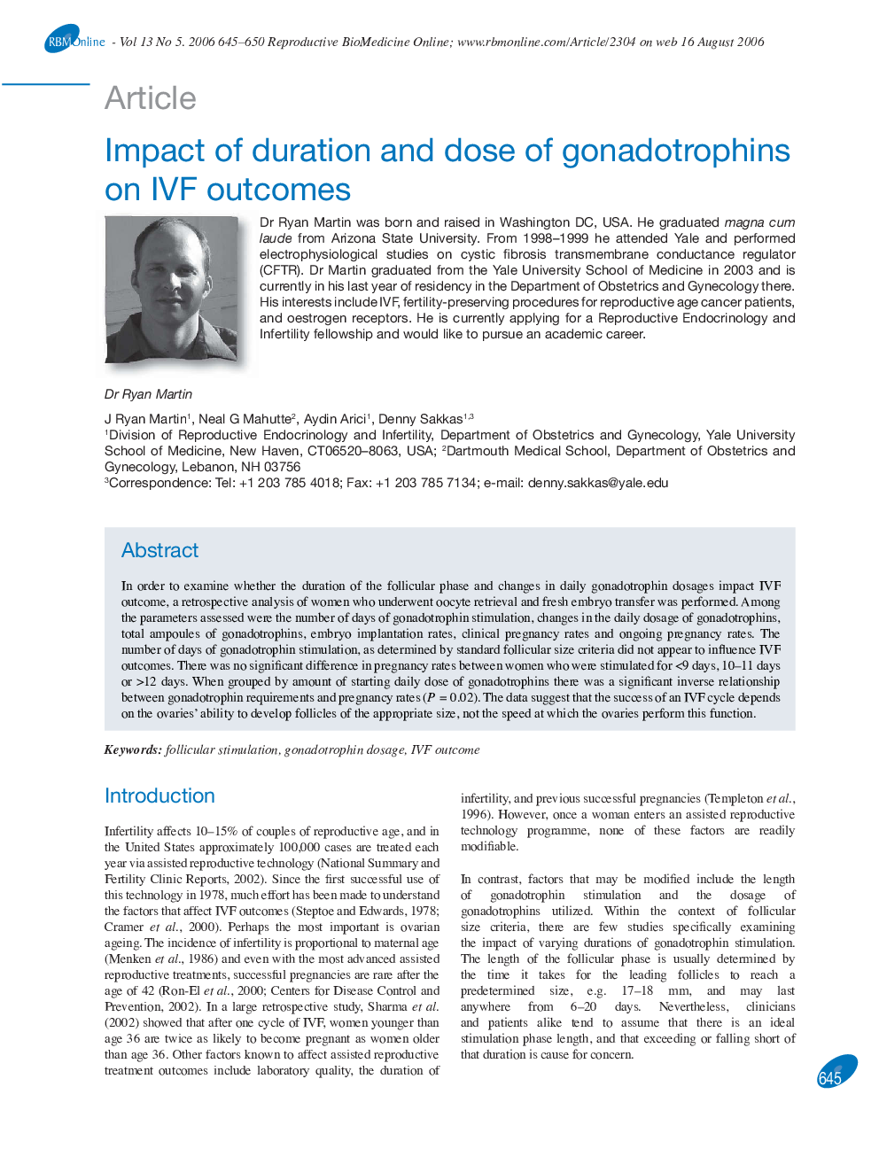 Impact of duration and dose of gonadotrophins on IVF outcomes 