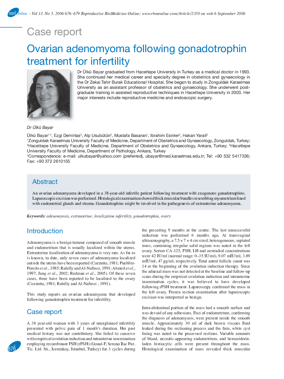 Ovarian adenomyoma following gonadotrophin treatment for infertility