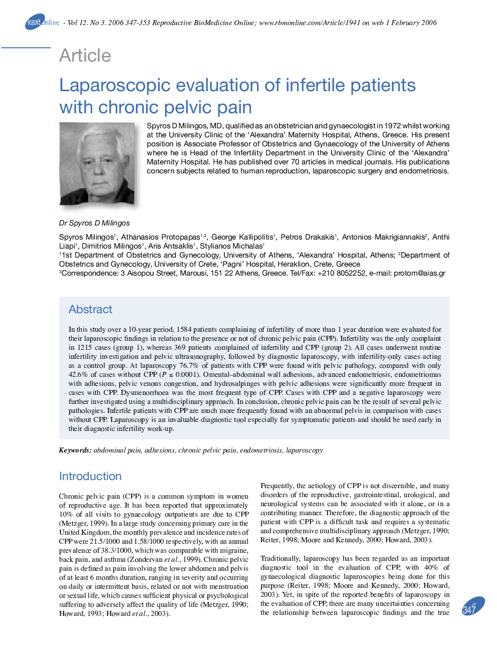 Laparoscopic evaluation of infertile patients with chronic pelvic pain