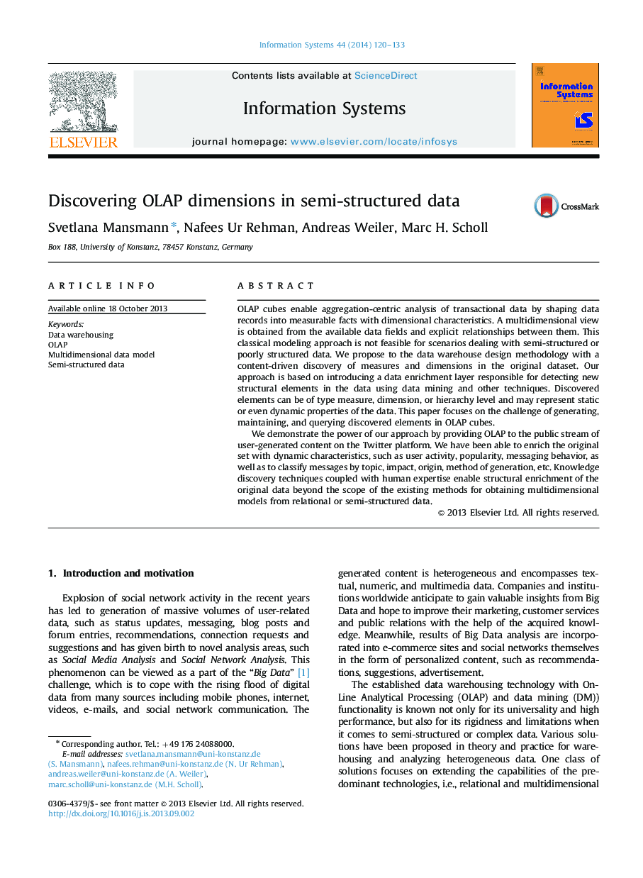 Discovering OLAP dimensions in semi-structured data