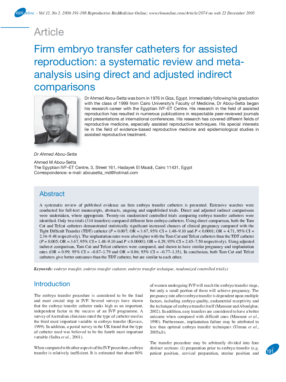 Firm embryo transfer catheters for assisted reproduction: a systematic review and meta-analysis using direct and adjusted indirect comparisons