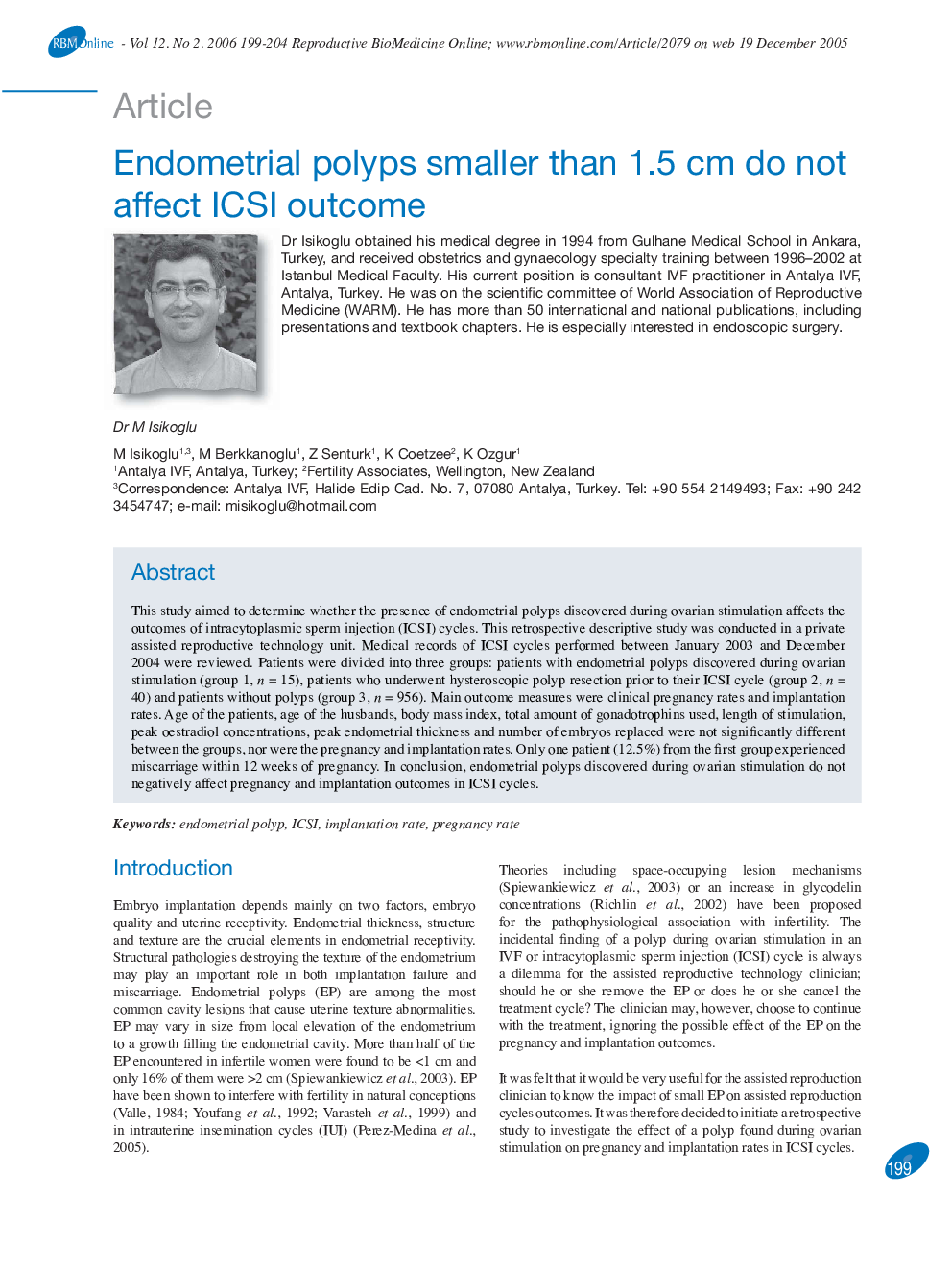 Endometrial polyps smaller than 1.5 cm do not affect ICSI outcome 