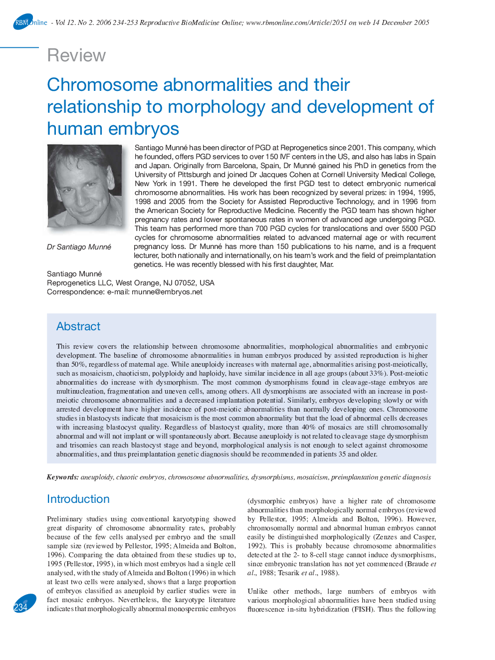 Chromosome abnormalities and their relationship to morphology and development of human embryos