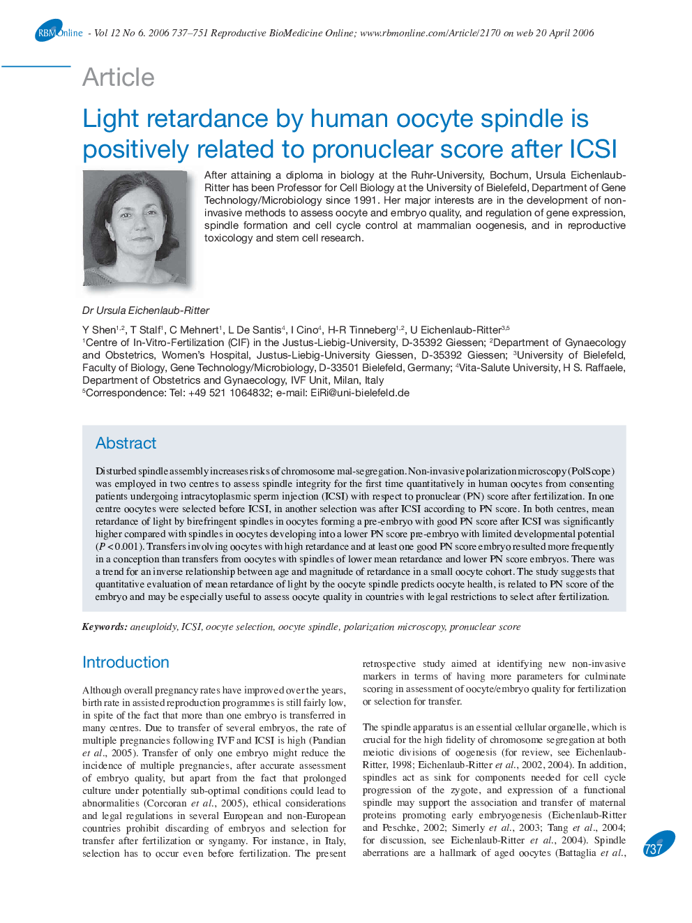 Light retardance by human oocyte spindle is positively related to pronuclear score after ICSI 