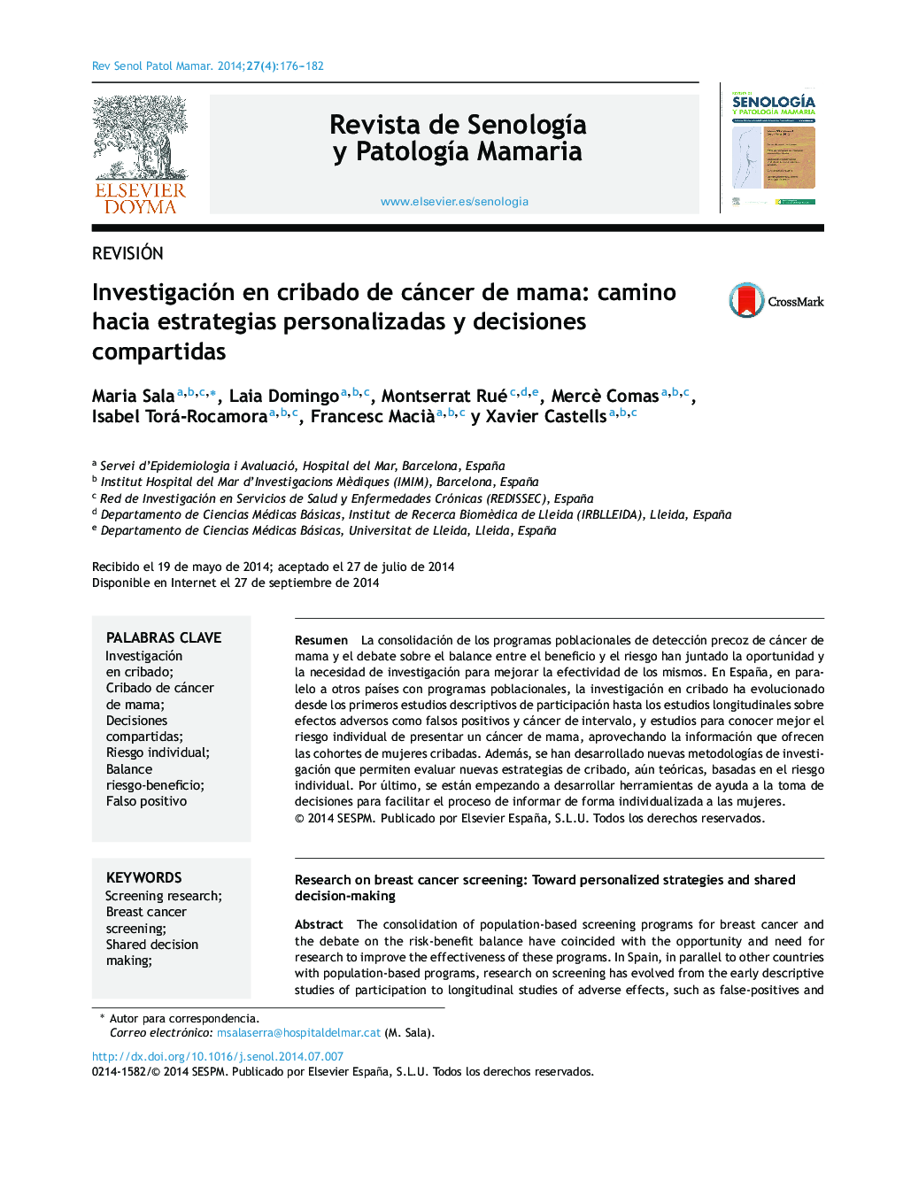 Investigación en cribado de cáncer de mama: camino hacia estrategias personalizadas y decisiones compartidas