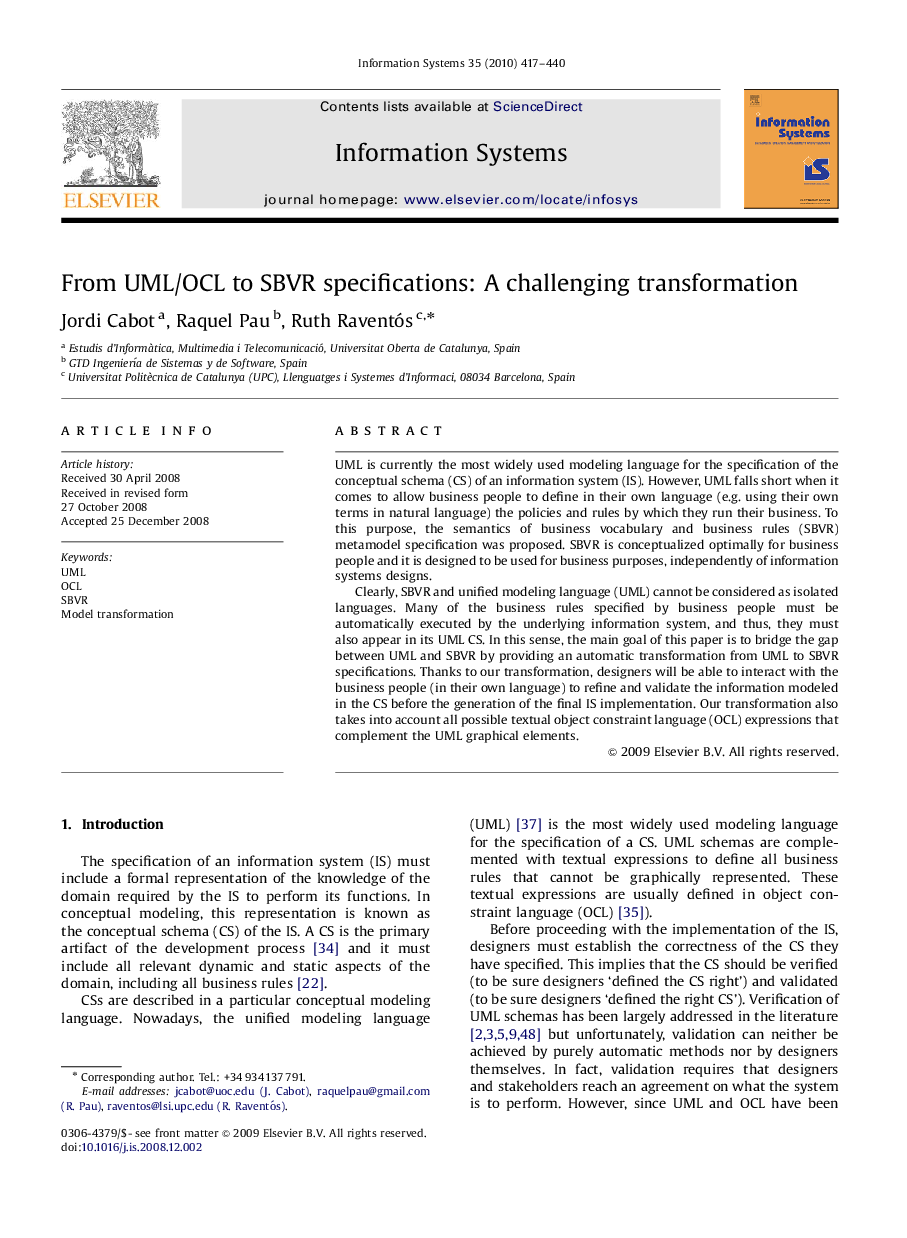 From UML/OCL to SBVR specifications: A challenging transformation