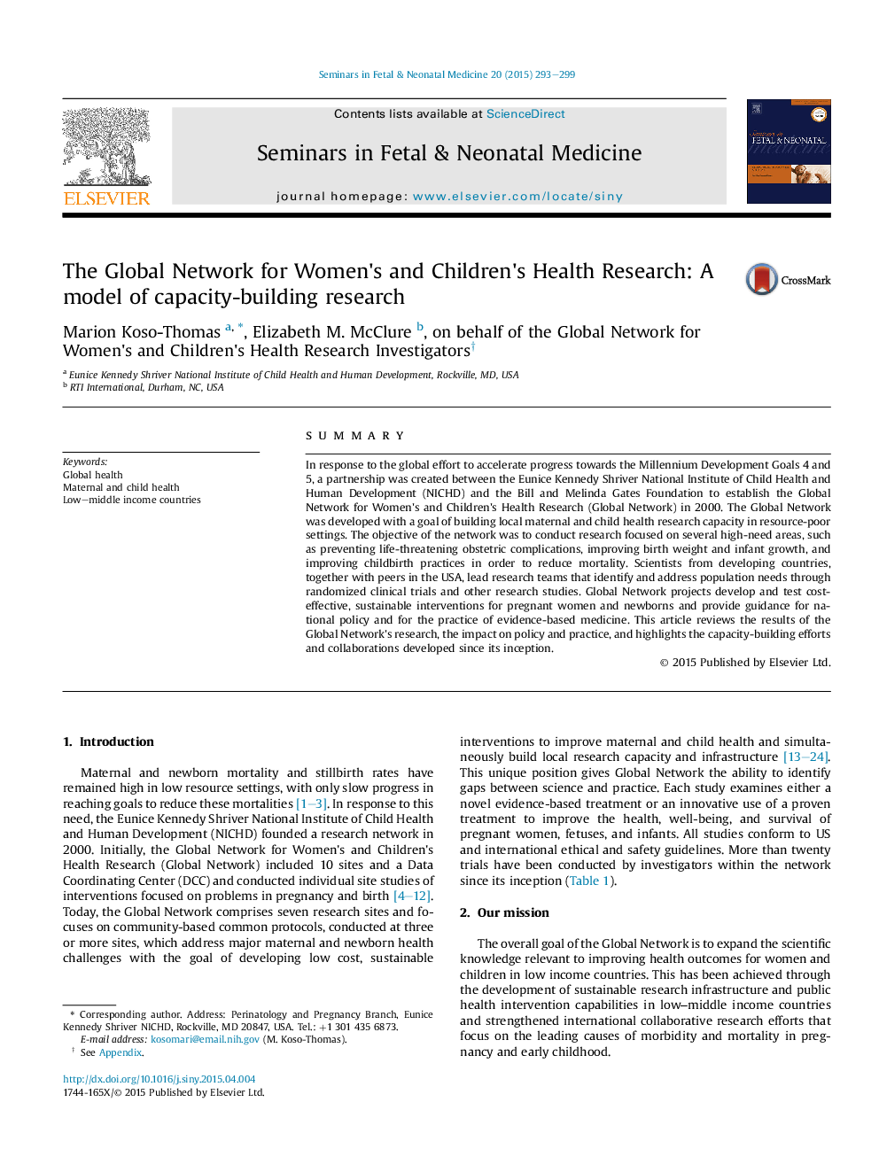 The Global Network for Women's and Children's Health Research: A model of capacity-building research