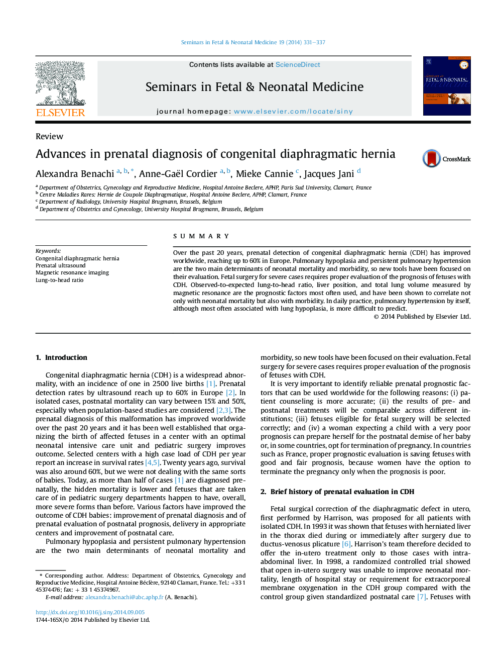 Advances in prenatal diagnosis of congenital diaphragmatic hernia