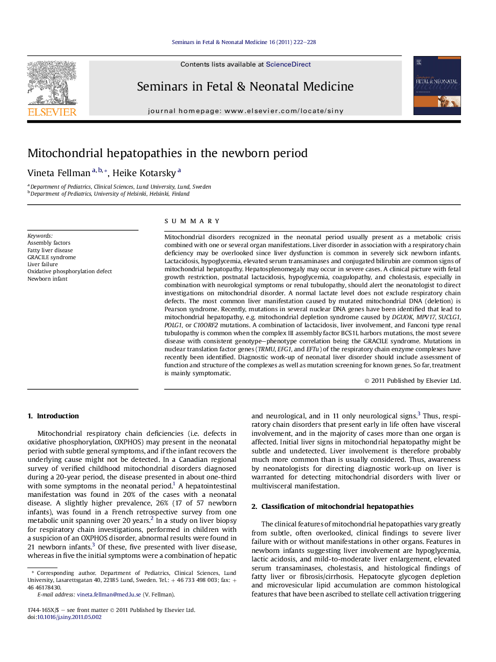 Mitochondrial hepatopathies in the newborn period