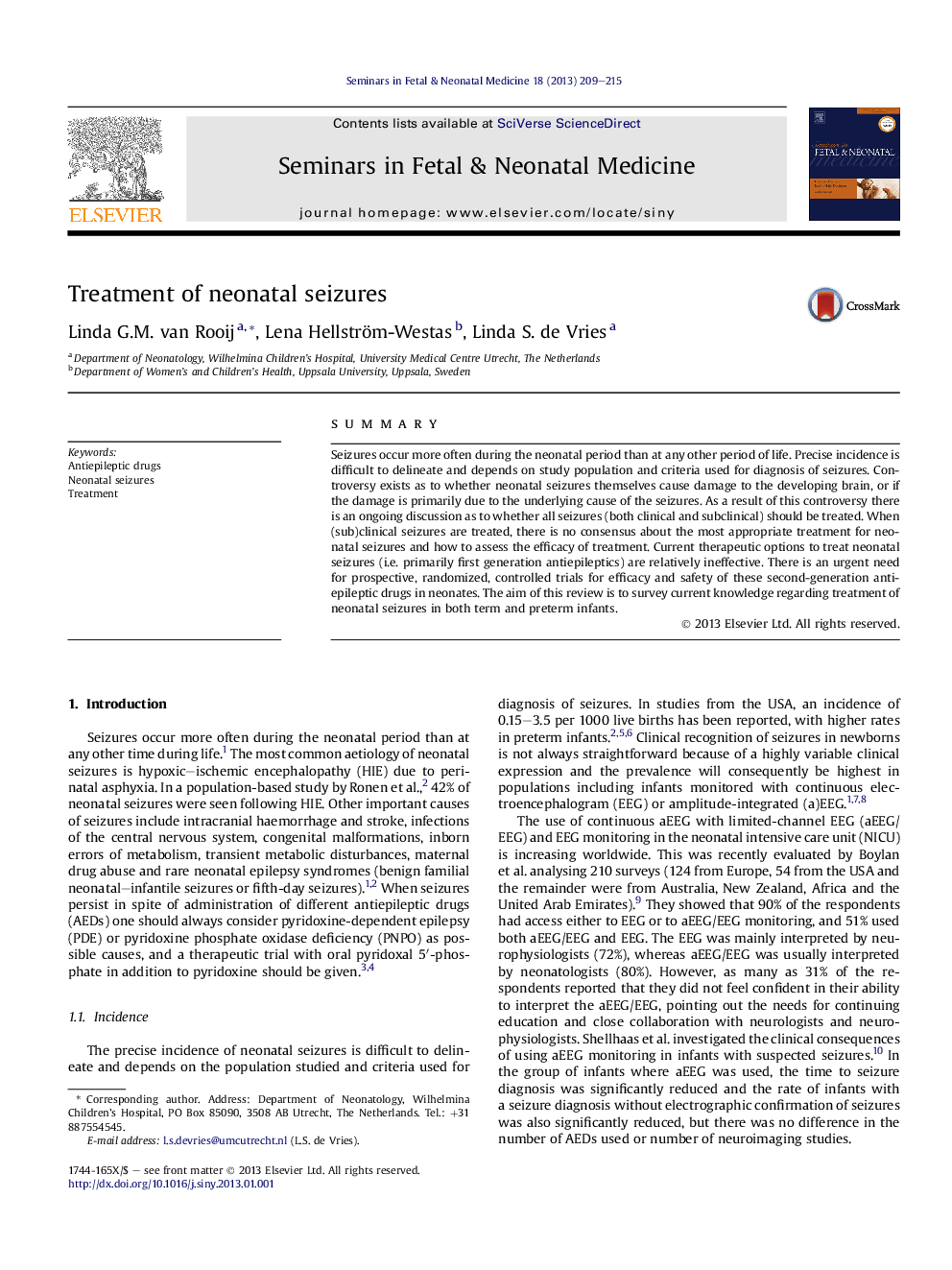 Treatment of neonatal seizures