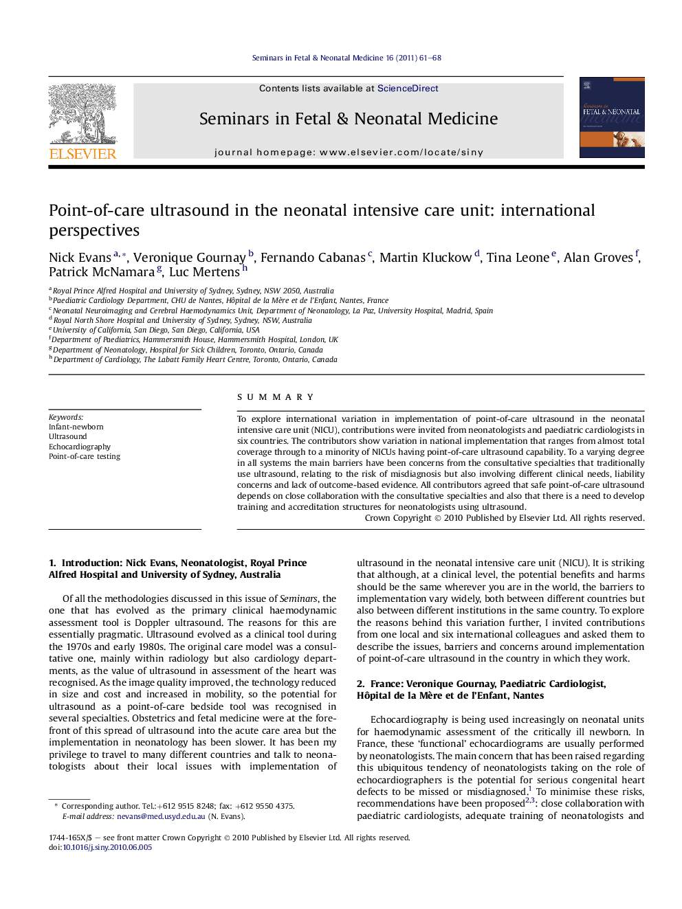 عکس صفحه اول مقاله: Point-of-care ultrasound in the neonatal intensive care unit: international perspectives Point-of-care ultrasound in the neonatal intensive care unit: international perspectives