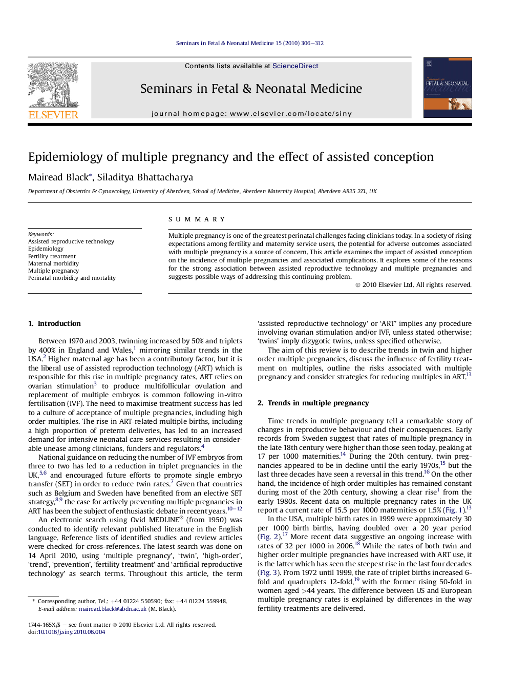 Epidemiology of multiple pregnancy and the effect of assisted conception