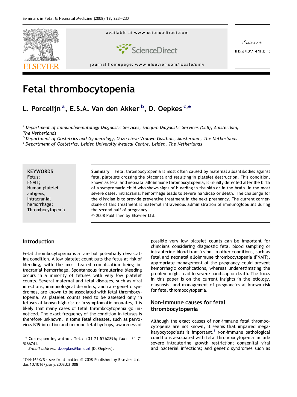 Fetal thrombocytopenia