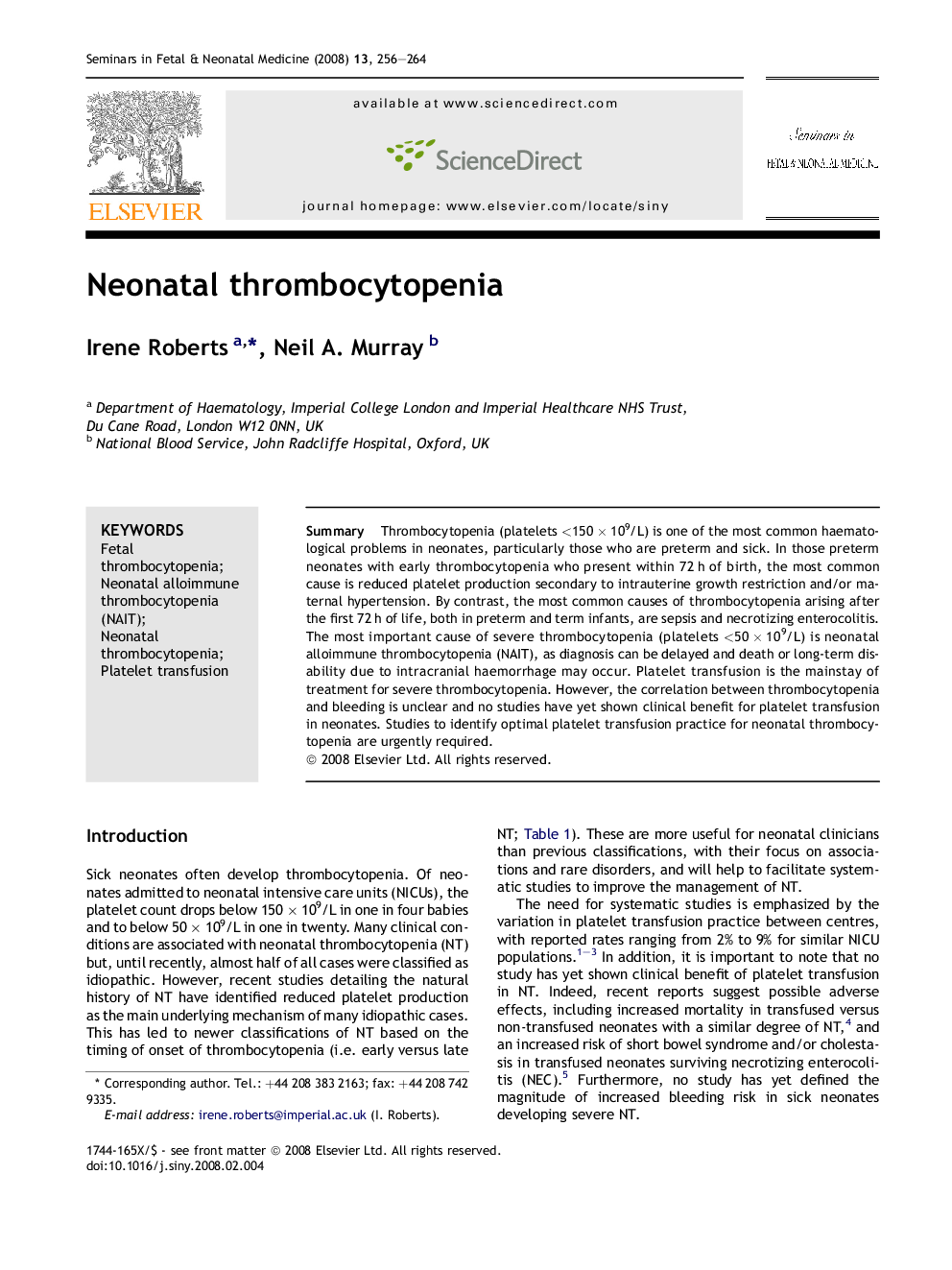 Neonatal thrombocytopenia