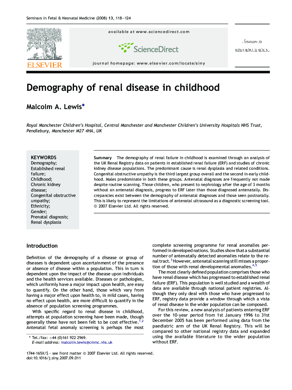 Demography of renal disease in childhood