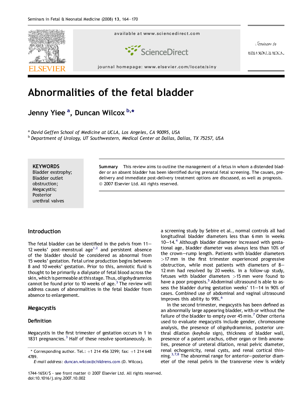 Abnormalities of the fetal bladder