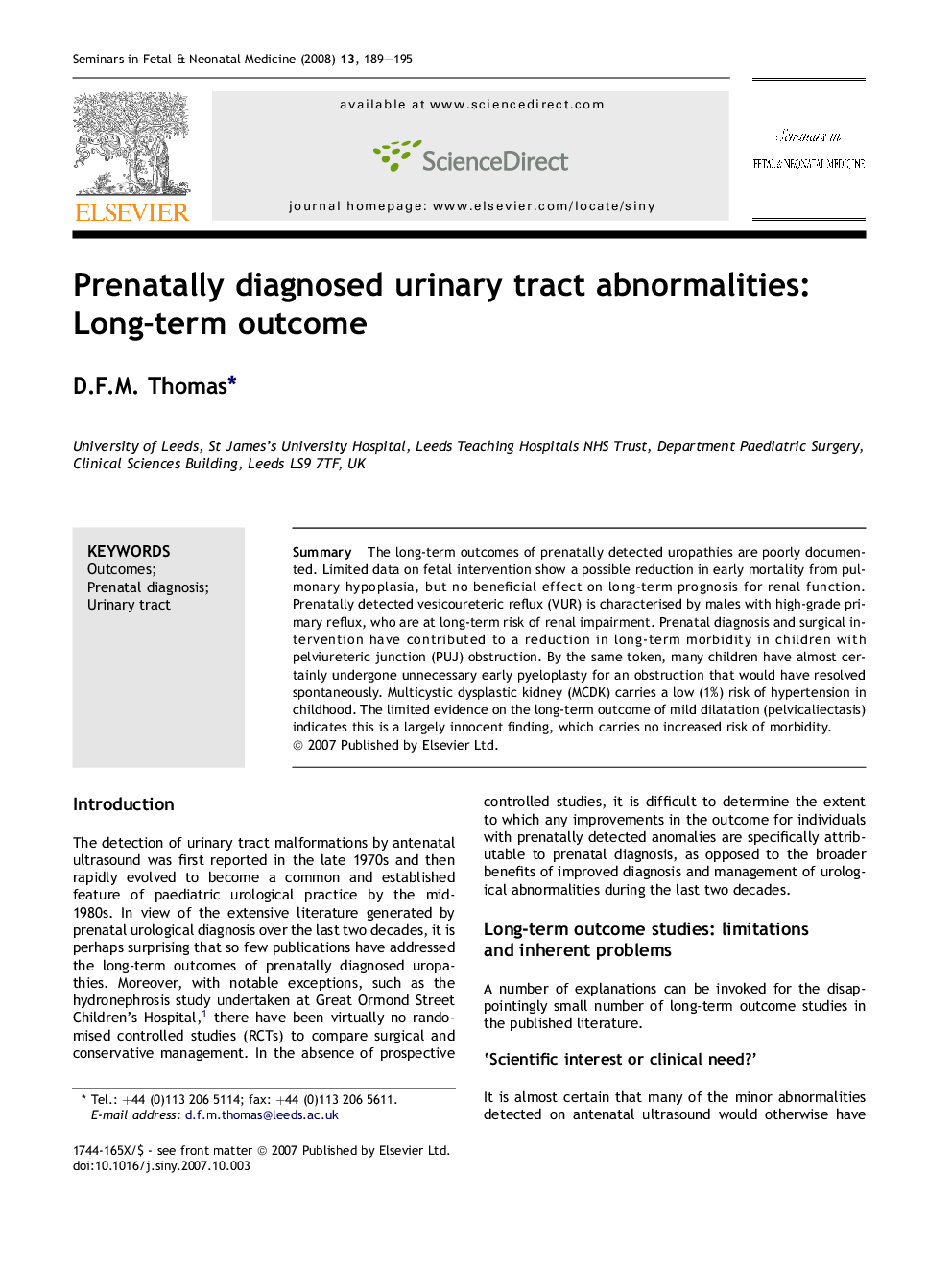 Prenatally diagnosed urinary tract abnormalities: Long-term outcome