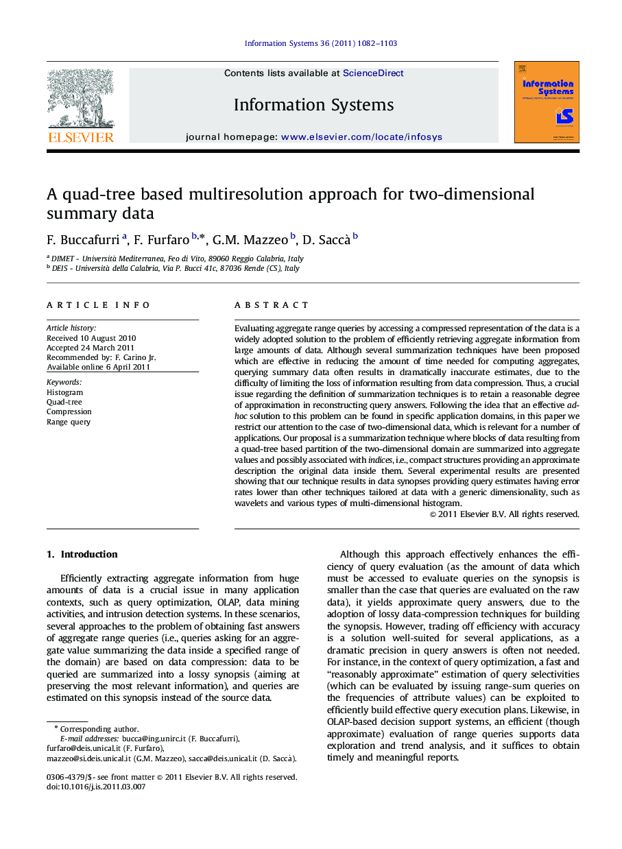 A quad-tree based multiresolution approach for two-dimensional summary data