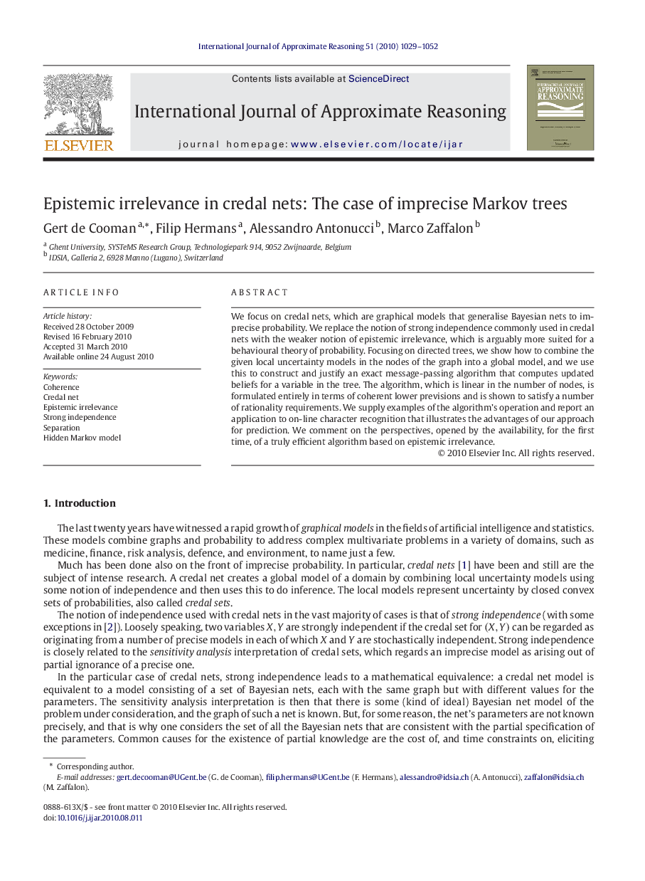 Epistemic irrelevance in credal nets: The case of imprecise Markov trees
