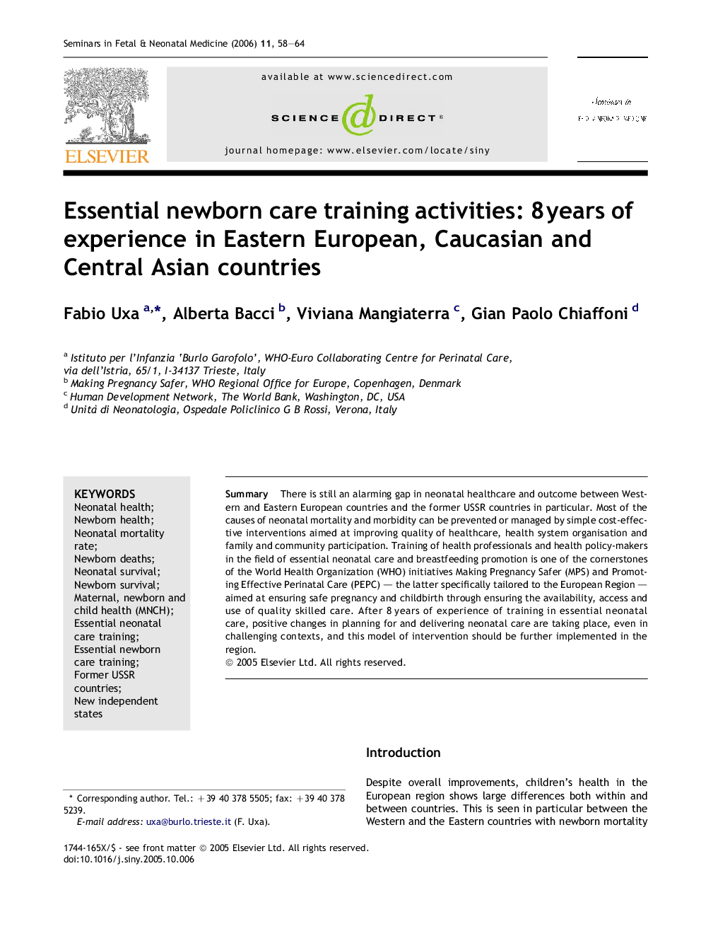 Essential newborn care training activities: 8 years of experience in Eastern European, Caucasian and Central Asian countries