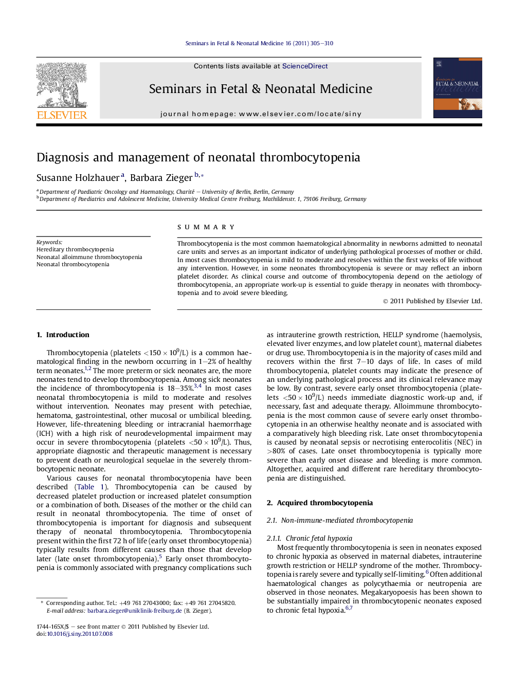 Diagnosis and management of neonatal thrombocytopenia