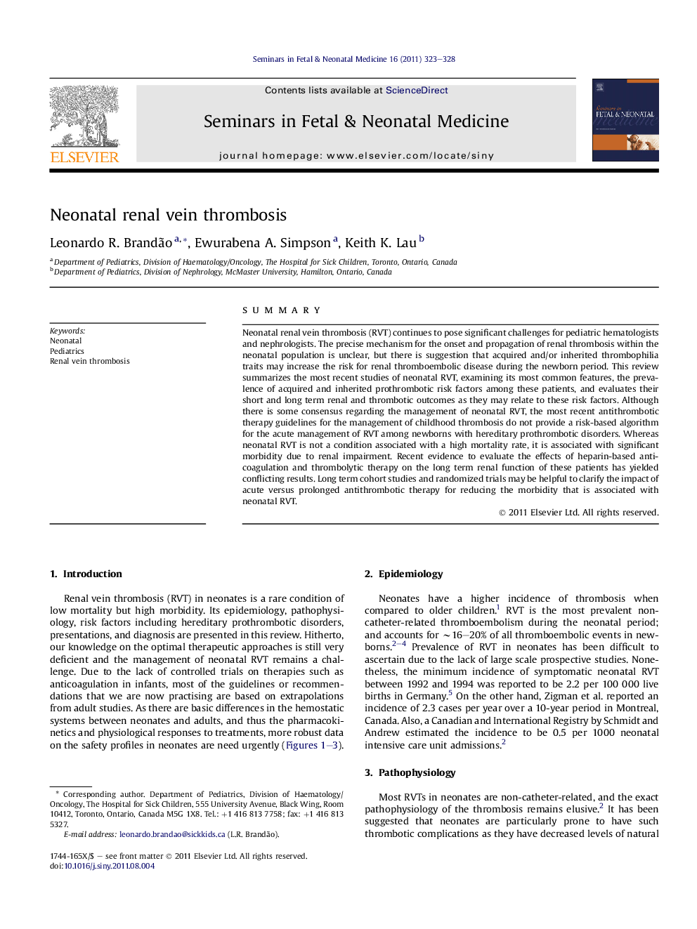 Neonatal renal vein thrombosis